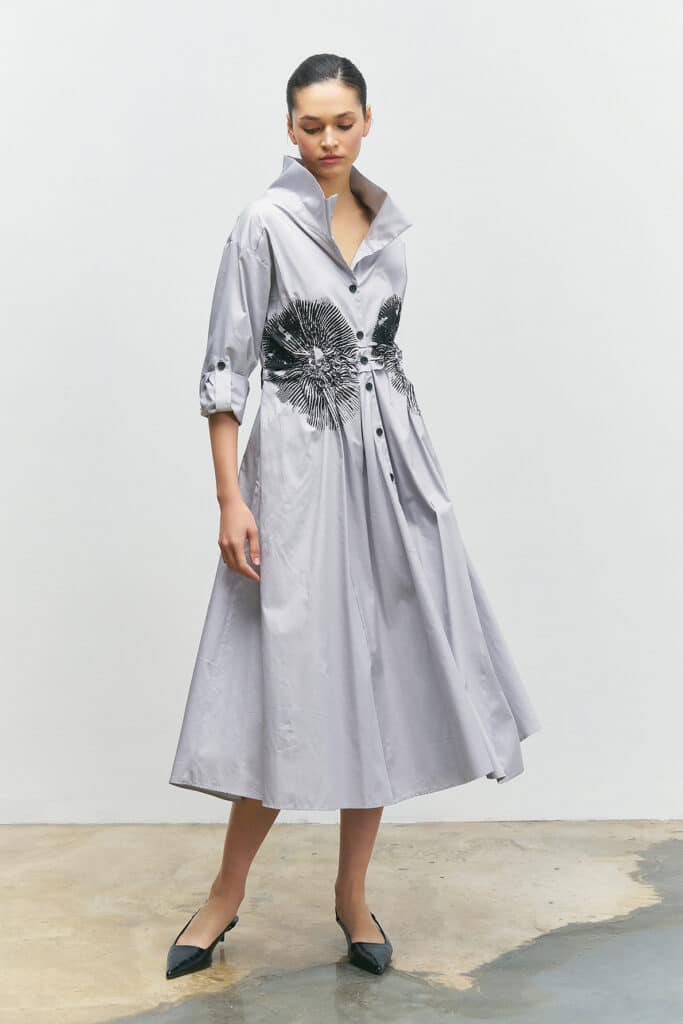 Bize silver placement print shirt dress