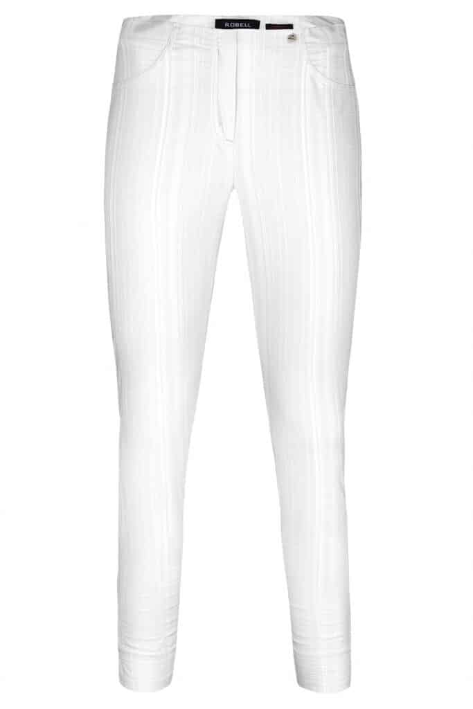 Robell Bella 09 seersucker trousers, white