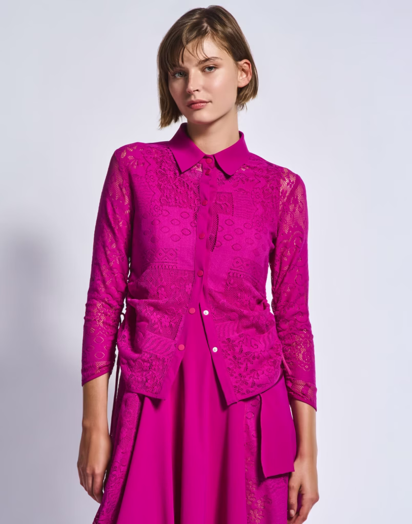 High Pronounce pink stretch lace top