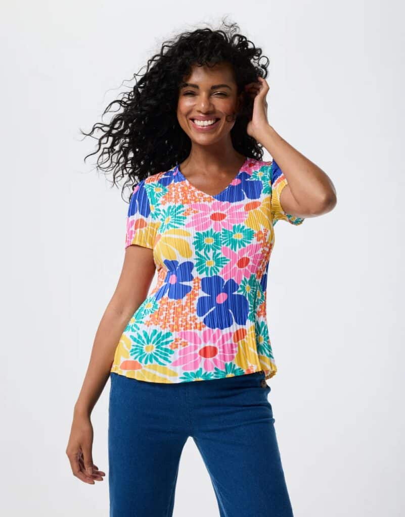 Leo & Ugo multi floral print pleated top