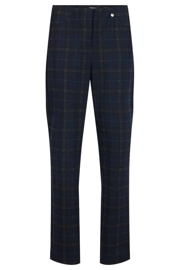 Robell Bella navy mix check flannel trousers