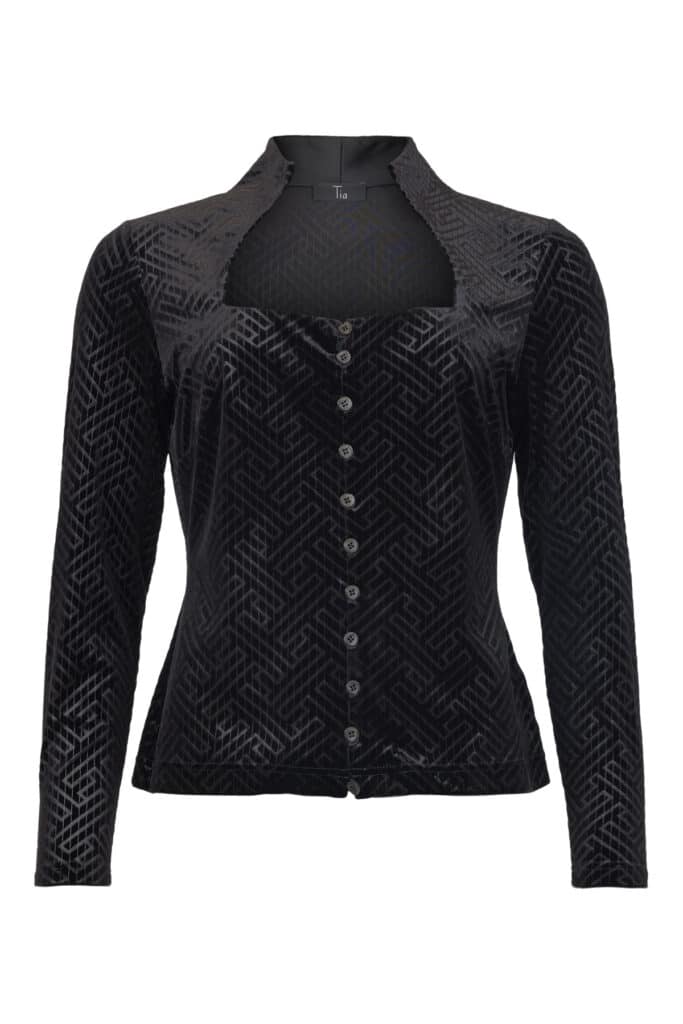 Tia black Devore velvet fitted top