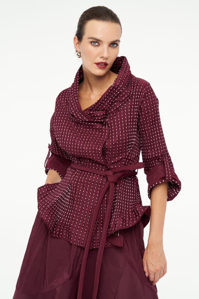 Bize burgundy spotted belted jacket