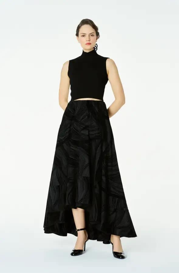 Bize black devore taffeta hi-lo skirt