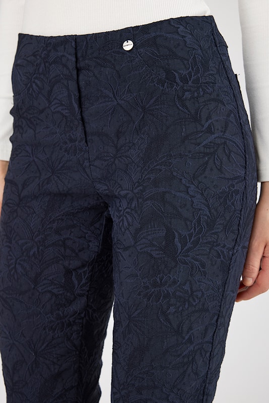 Robell Marie navy jacquard trousers