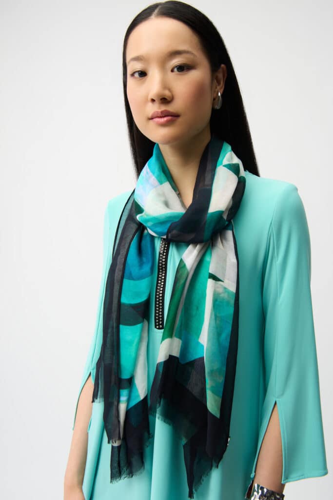 Joseph Ribkoff geometric scarf, aqua mix