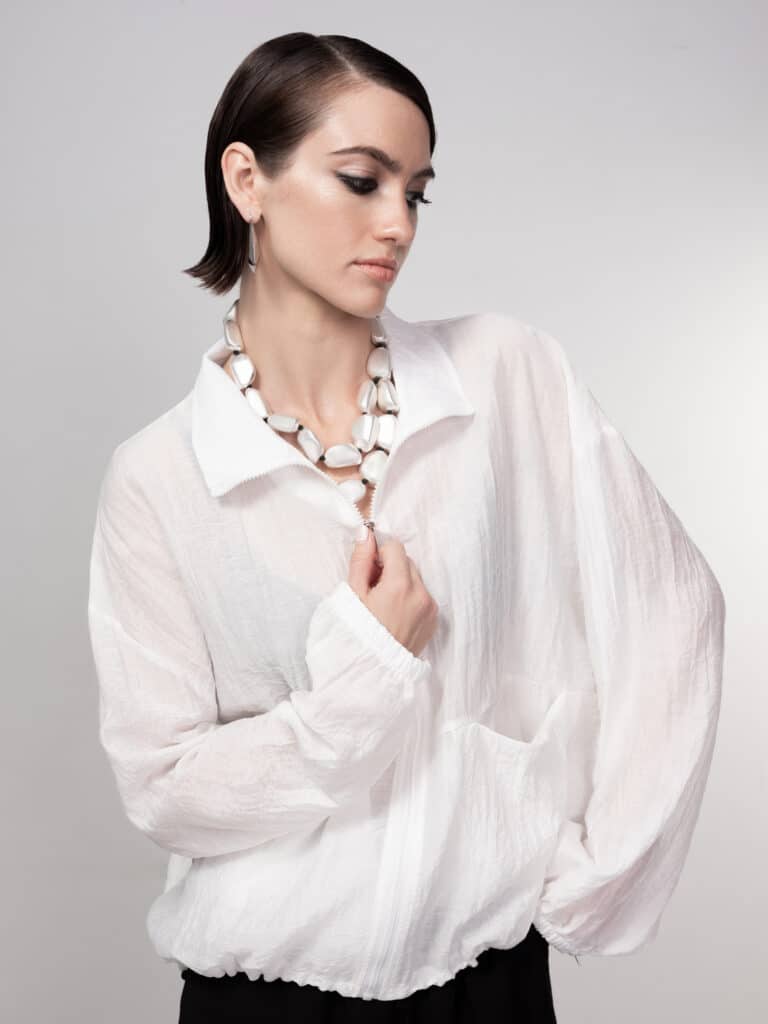 Haako zip front shirt, white