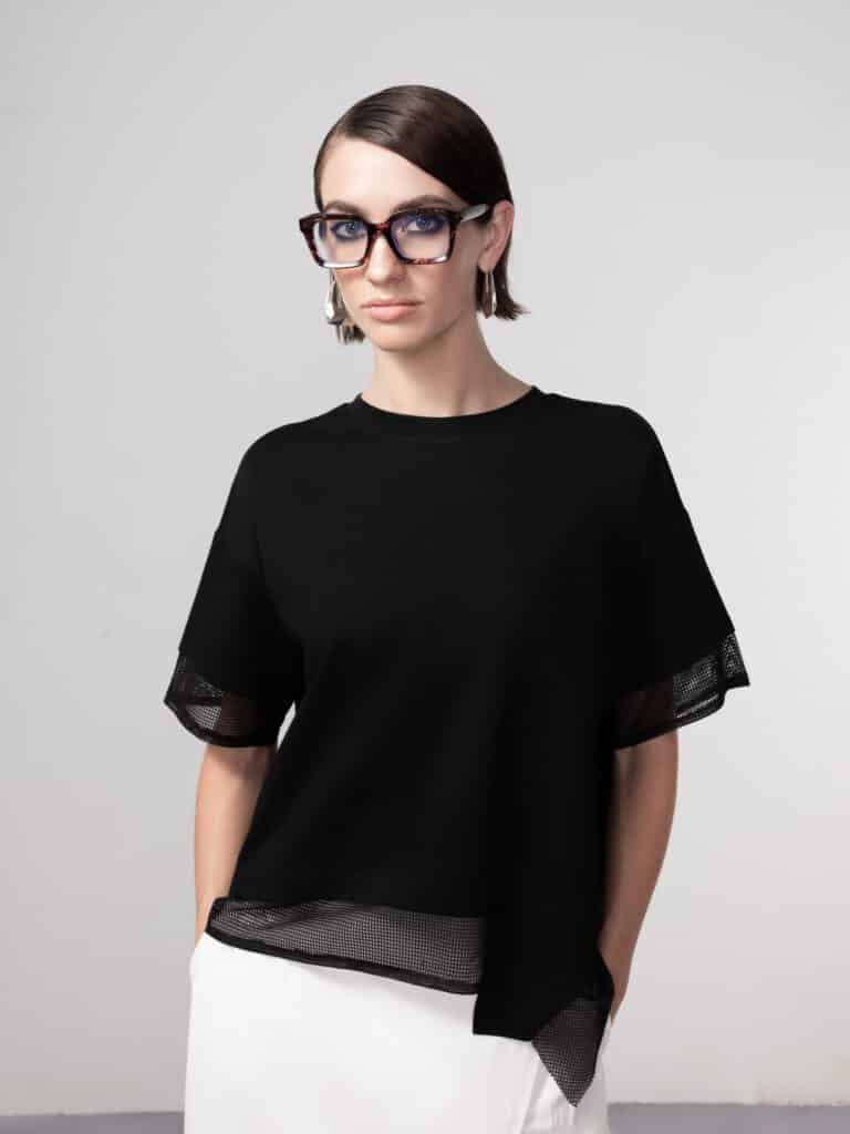 Haako mesh hem top, black