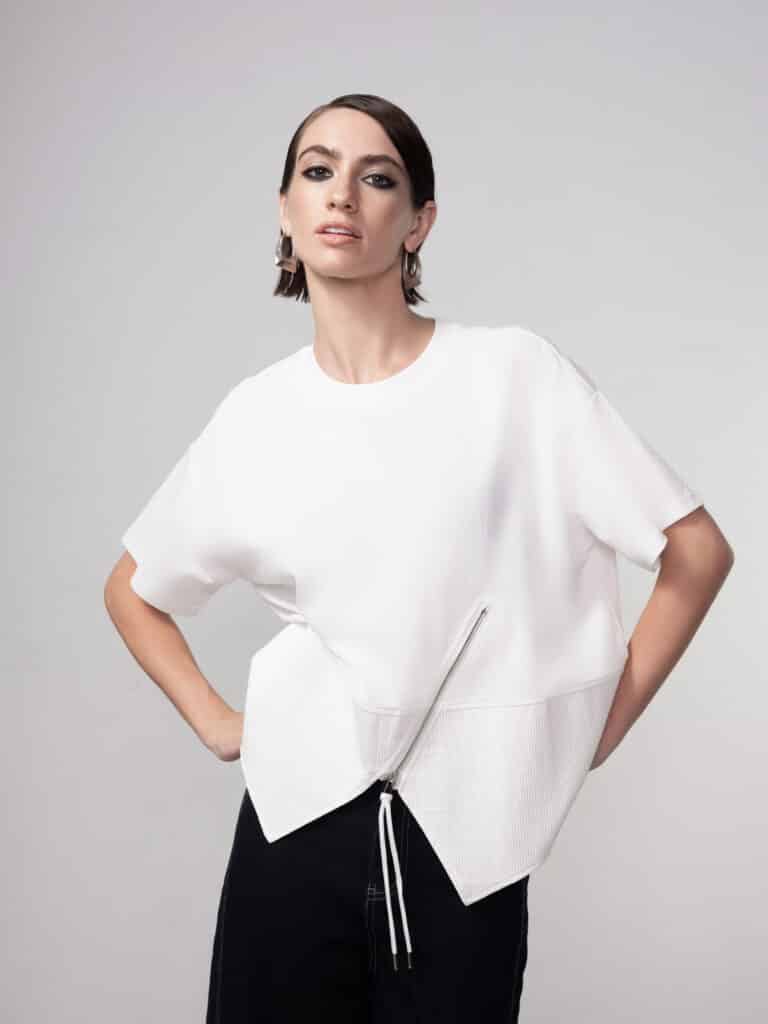 Haako zip detail top, white