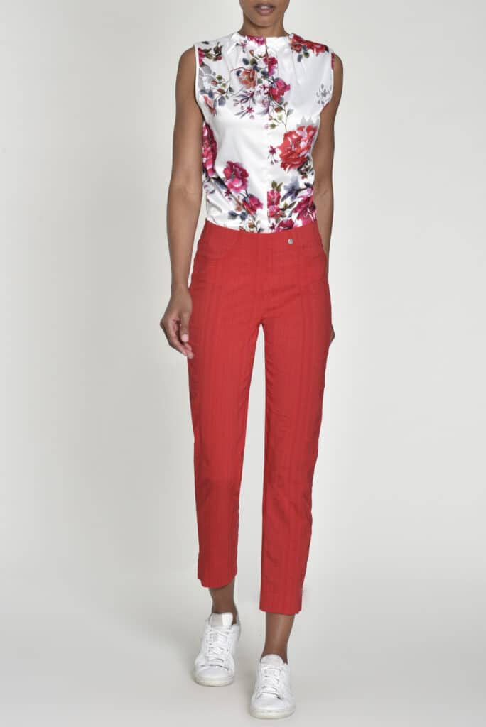 Robell Bella 09 seersucker trousers in red