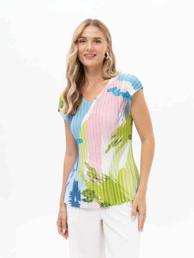 Passioni brush-stroke print pleated top