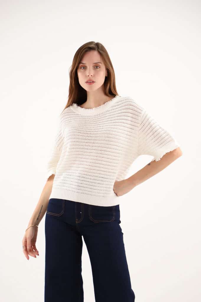 Maud and Sacha fringe detail knit, white