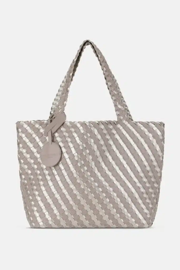 Ilse Jacobsen striped reversible tote in taupe / silver