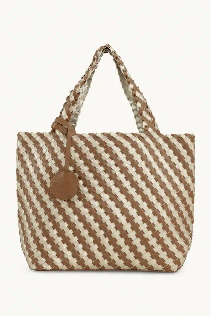Ilse Jacobsen striped reversible tote tan gold