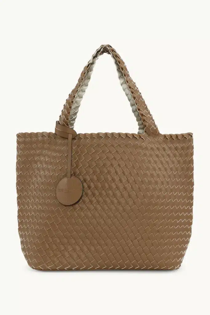 Ilse Jacobsen reversible braided tote tan gold