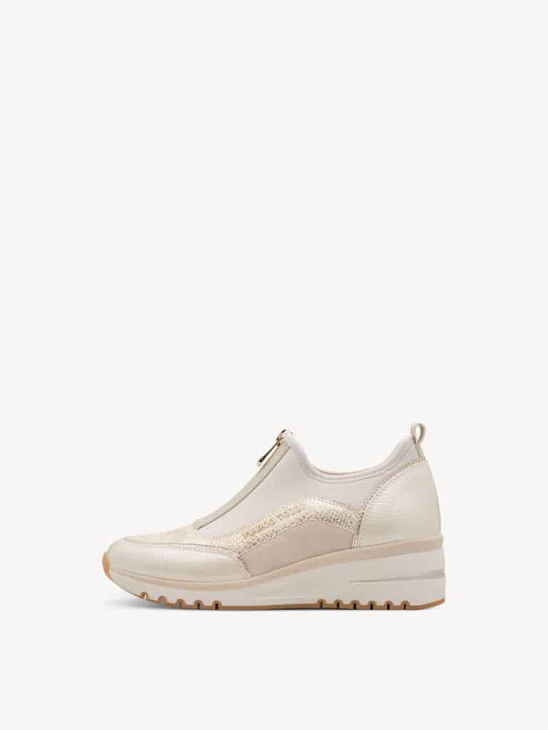 Marco Tozzi zip front sneaker cream