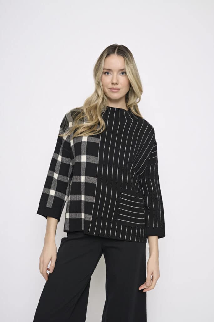 Picadilly check and stripe knit jumper